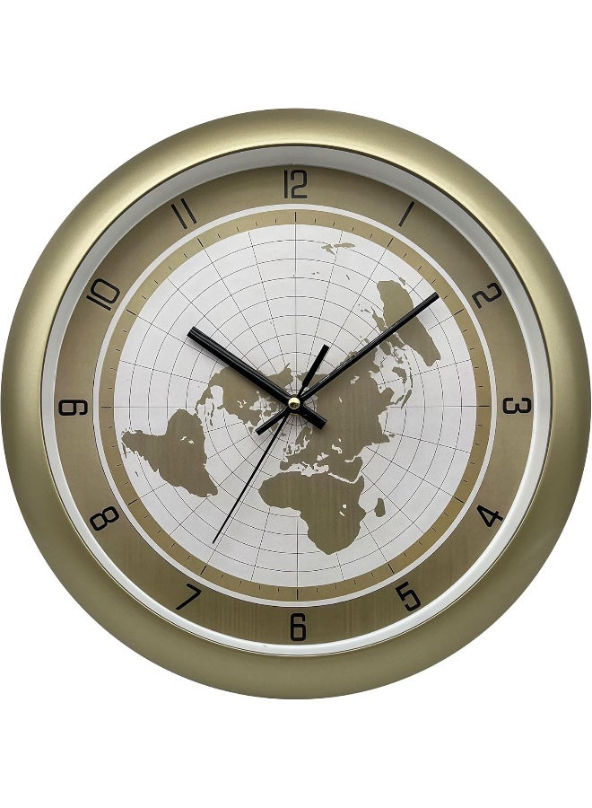 Orchid World Map Wall Clock 36 cm, Silent Non-Ticking Quartz Movement, Decorative Modern Wall Clock with Arabic Numbers, Stylish Home & Office Décor, Battery Operated Bedroom Wall Clock (Gold) - Image 1