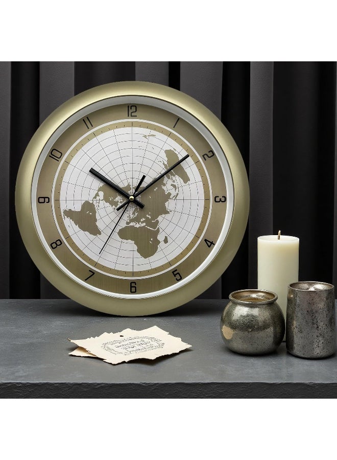 Orchid World Map Wall Clock 36 cm, Silent Non-Ticking Quartz Movement, Decorative Modern Wall Clock with Arabic Numbers, Stylish Home & Office Décor, Battery Operated Bedroom Wall Clock (Gold) - Image 2