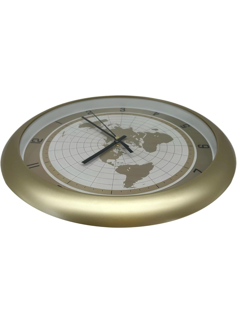 Orchid World Map Wall Clock 36 cm, Silent Non-Ticking Quartz Movement, Decorative Modern Wall Clock with Arabic Numbers, Stylish Home & Office Décor, Battery Operated Bedroom Wall Clock (Gold) - Image 3