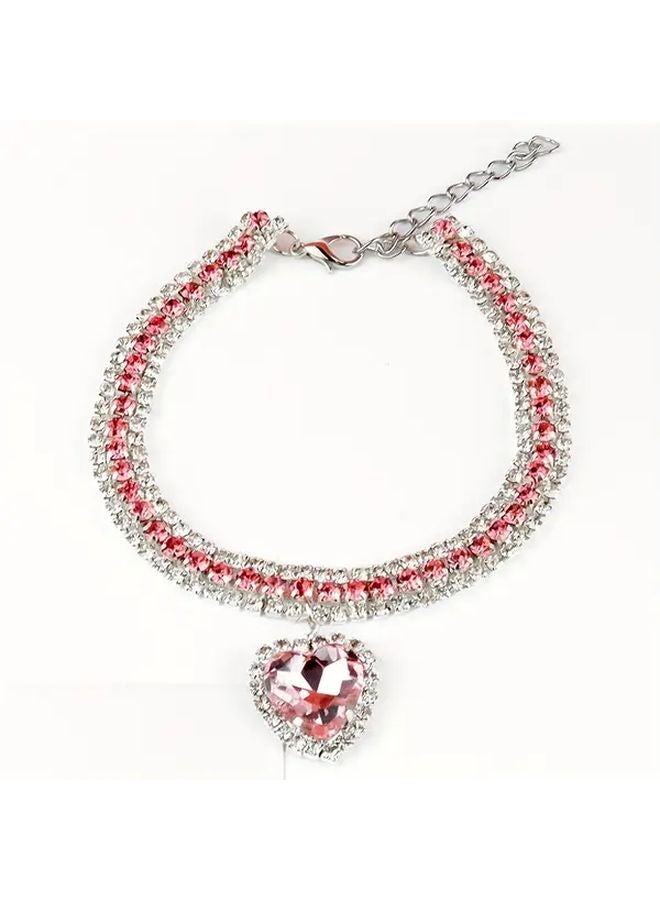 طوق حيوان أليف وردي أحمر على شكل قلب براق مرصع بحجر الراين قابل للتعديل للقطط والكلاب - Image 5
