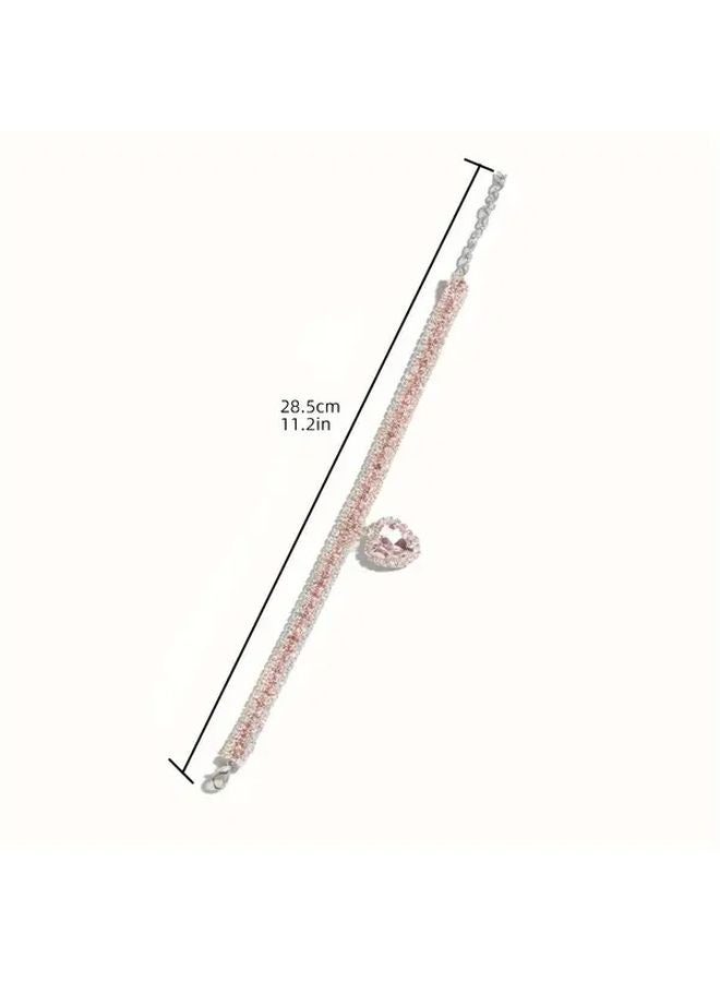 طوق حيوان أليف وردي أحمر على شكل قلب براق مرصع بحجر الراين قابل للتعديل للقطط والكلاب - Image 3