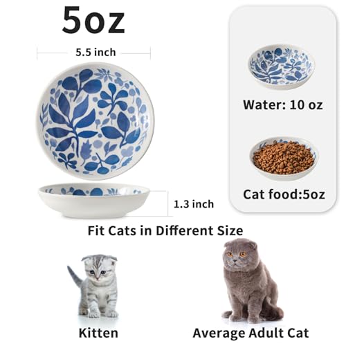 Howise 3 Ceramic Cat Bowls,5.5 inch Wide Shallow Cat Food Bowl for Relief Whisker Fatigue - Image 2