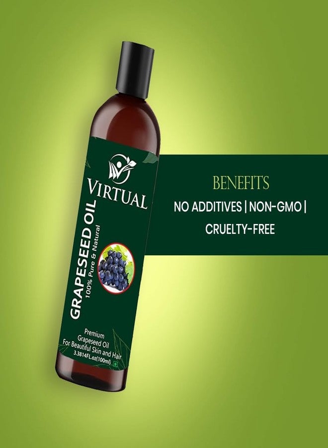 افتراضي زيت بذور العنب العضوي من فيرتوال - نقي 100%، معصور على البارد، غير معدل وراثيًا. مثالي لنمو الشعر، وشد البشرة، والتدليك، وزيت الوجه، والعناية بالشعر، وترطيب البشرة (100 مل). - Image 3