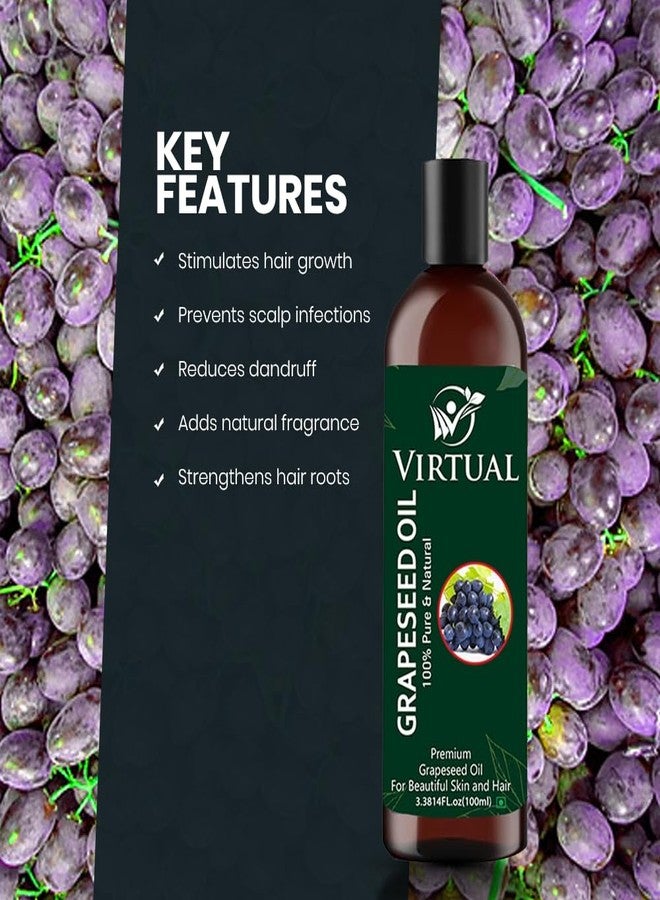 افتراضي زيت بذور العنب العضوي من فيرتوال - نقي 100%، معصور على البارد، غير معدل وراثيًا. مثالي لنمو الشعر، وشد البشرة، والتدليك، وزيت الوجه، والعناية بالشعر، وترطيب البشرة (100 مل). - Image 4