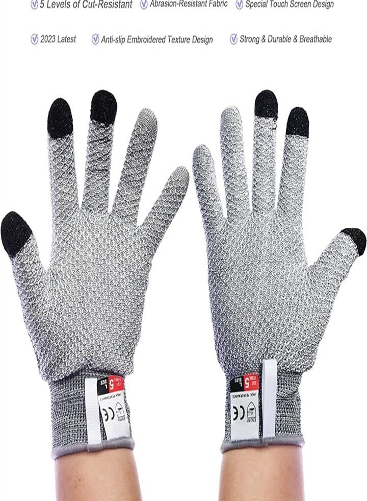 2 Pairs, Premium Cut Resistant Gloves with Grip Points - Food Grade - Level 5 Protection, High Performance Kitchen Work Safety Cutting Gloves for Food Prep, Oyster Shucking, Fish Filleting, Meat Cutting and Wood Carving  - Image 4