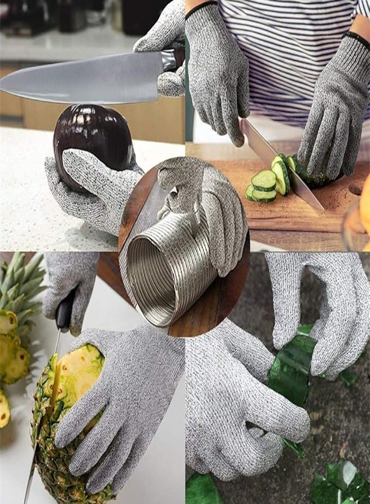 2 Pairs, Premium Cut Resistant Gloves with Grip Points - Food Grade - Level 5 Protection, High Performance Kitchen Work Safety Cutting Gloves for Food Prep, Oyster Shucking, Fish Filleting, Meat Cutting and Wood Carving