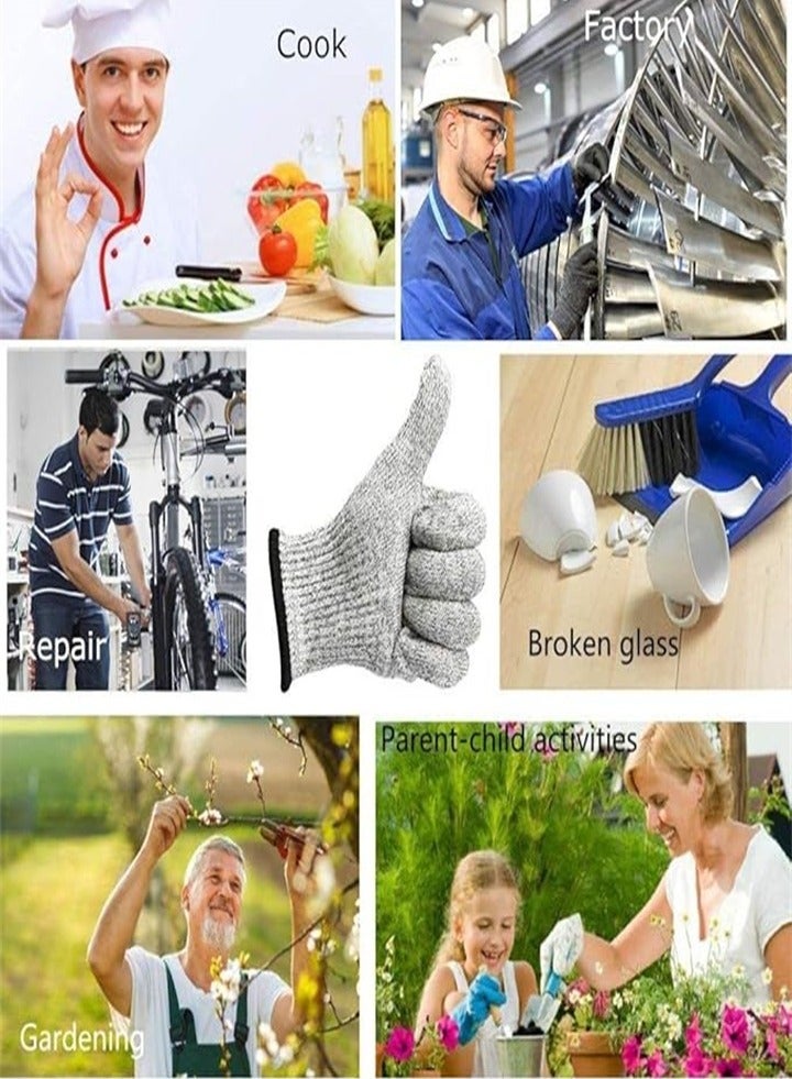 2 Pairs, Premium Cut Resistant Gloves with Grip Points - Food Grade - Level 5 Protection, High Performance Kitchen Work Safety Cutting Gloves for Food Prep, Oyster Shucking, Fish Filleting, Meat Cutting and Wood Carving