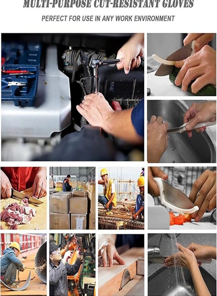 2 Pairs, Premium Cut Resistant Gloves with Grip Points - Food Grade - Level 5 Protection, High Performance Kitchen Work Safety Cutting Gloves for Food Prep, Oyster Shucking, Fish Filleting, Meat Cutting and Wood Carving