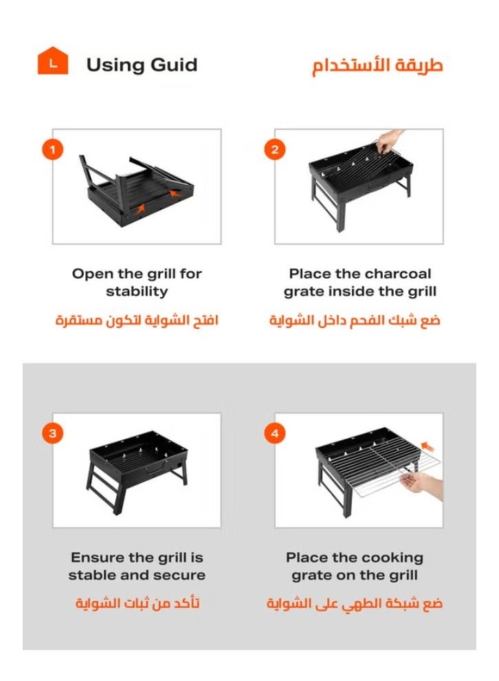 Best Portable Foldable Charcoal Grill, Charcoal Grill for Outdoor Cooking, Camping, Hiking, Picnics - Image 3