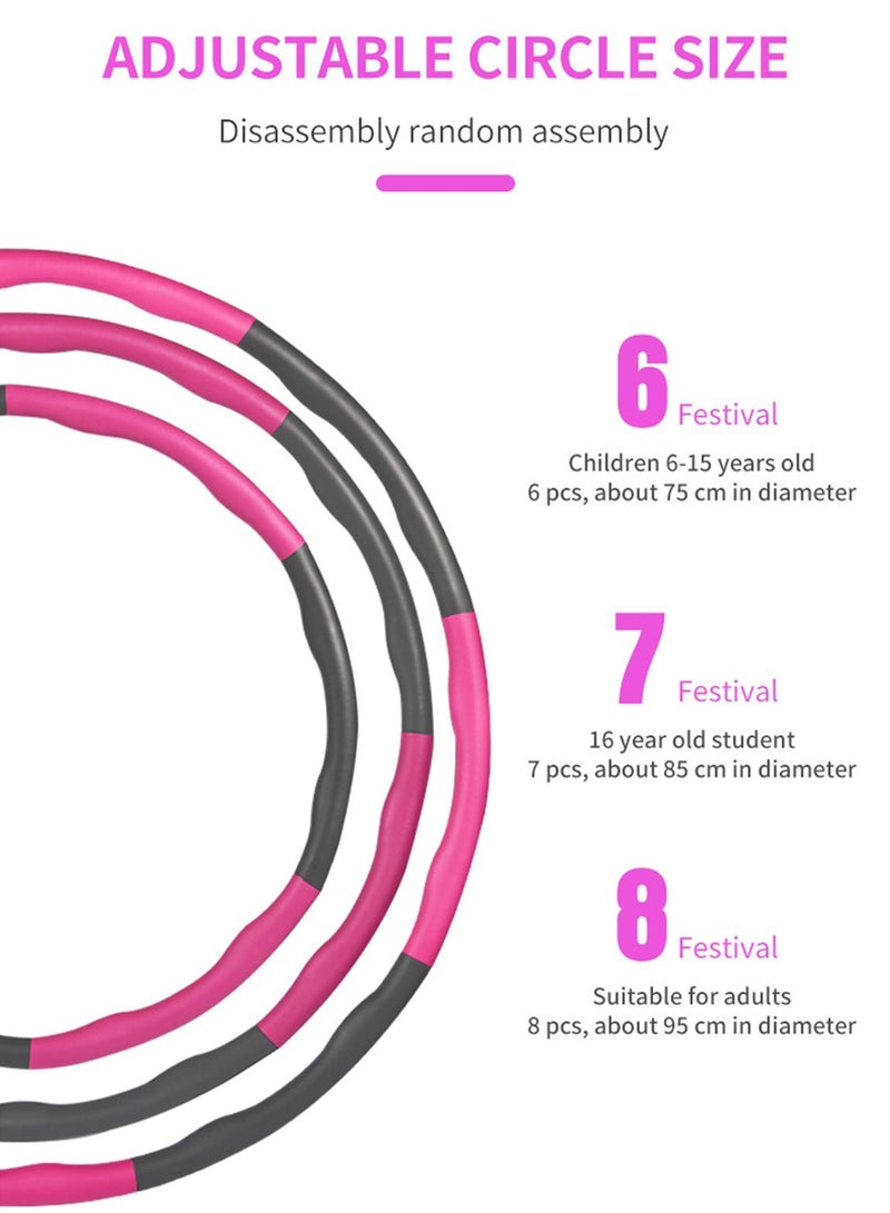 تايمي طوق هولا هوب من 8 أقسام قابلة للفك، حلقة هولا هوب للبالغين قابلة للتعديل لفقدان الوزن بتصميم مموج ومبطنة بفوم ناعم - روز/رمادي - Image 4