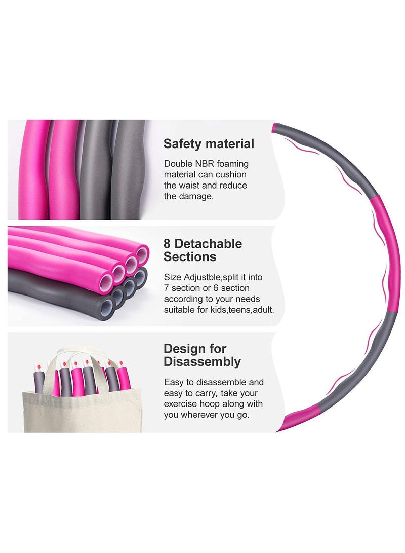 تايمي طوق هولا هوب من 8 أقسام قابلة للفك، حلقة هولا هوب للبالغين قابلة للتعديل لفقدان الوزن بتصميم مموج ومبطنة بفوم ناعم - روز/رمادي - Image 3
