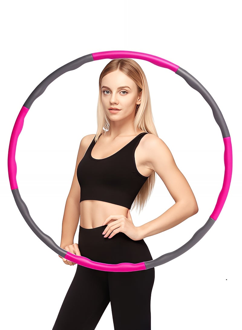 تايمي طوق هولا هوب من 8 أقسام قابلة للفك، حلقة هولا هوب للبالغين قابلة للتعديل لفقدان الوزن بتصميم مموج ومبطنة بفوم ناعم - روز/رمادي - Image 1