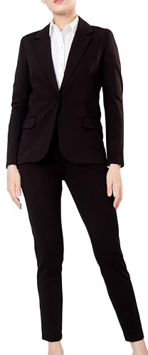 Marycrafts Women’s Two Piece Suits – Business Blazer Pant Suit Set for Work, Professional Outfit, Office Wear, Formal Business Attire 12 Black - Image 1