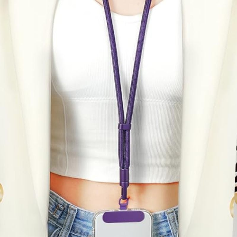 Adjustable Crossbody Phone Lanyard Long Purple - 360 Rotating Clasp Thickened Rope Crossbody Strap for Comfortable Hands-Free Carrying Universal Phone Chain for Commutes - Image 3