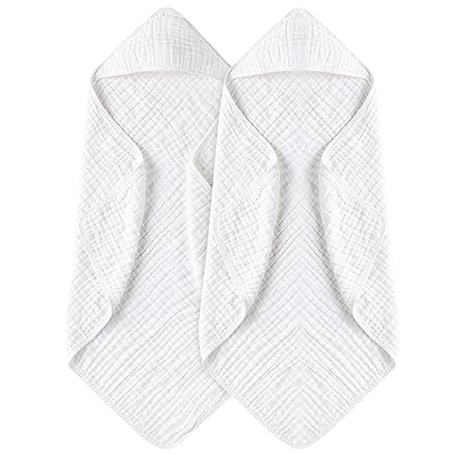 Yoofoss Hooded Baby Bath Towels 2 Pack - 100% Muslin Organic Cotton, Soft & Absorbent for Newborn, Babies, Toddlers, 32x32 Inch, Beige & Coffee