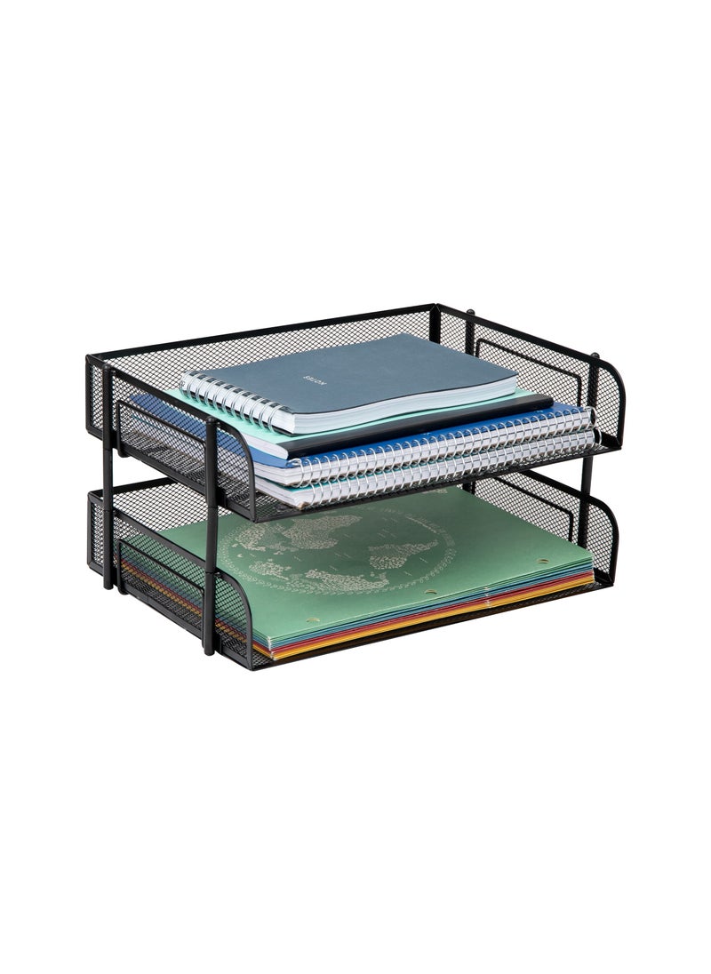 Mind Reader Mind Reader Stackable Paper Tray Desktop Organizer File Storage Office Metal Mesh 135 L x 10 W x 725 H 2 Pcs Black 