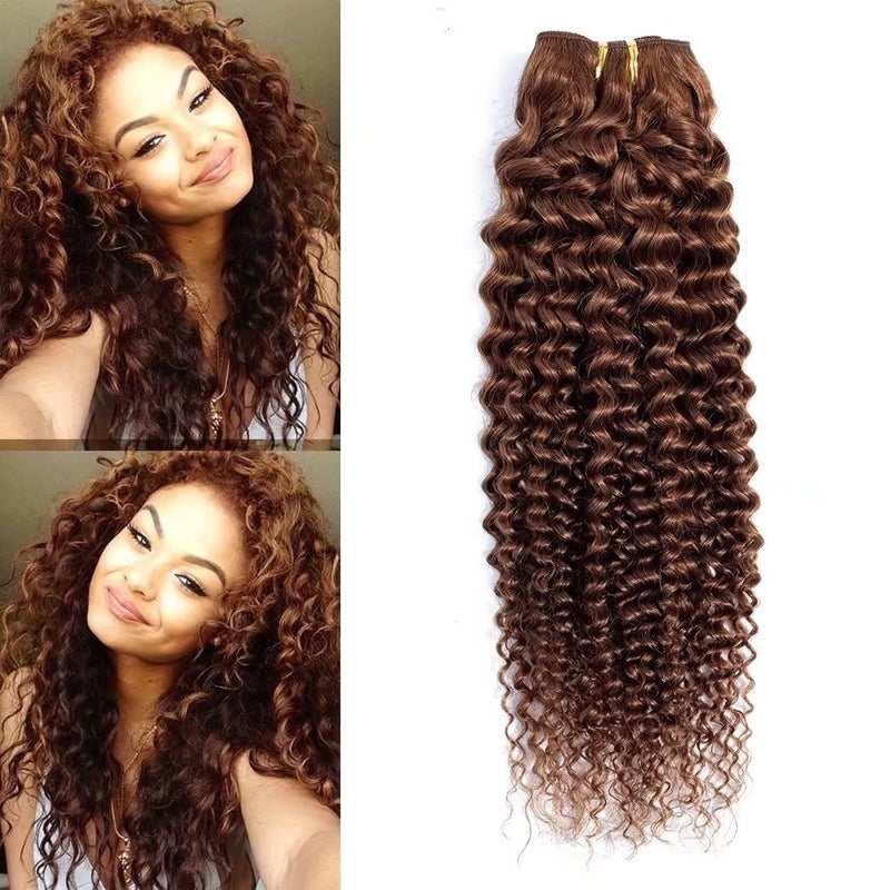 FEEL ME Brazilian Curly Hair Bundles Color 4 Light Brown Brazilian Hair Weave Bundles 100 Unprocessed Kinky Curly Virgin Human Hair Bundles 1 Bundle 100g 10 Inch