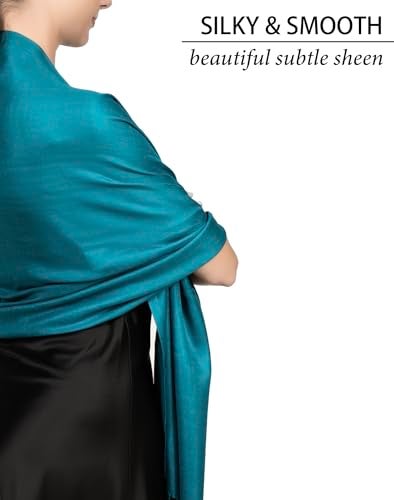 Achillea Soft Silky Pashmina Scarf for Women – Shawl Wrap for Evening Dresses, Bridesmaids, Weddings & Everyday Wear (Teal) - Image 4