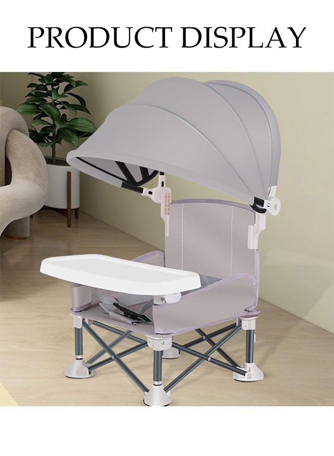DUNISO Travel Booster Seat With Tray，Portable Baby Seat Travel，Foldable Kids Outdoor Camping Chair，With Sunshade，For Indoor，Outdoor Use，Camping, Beach, Lawn - Image 3