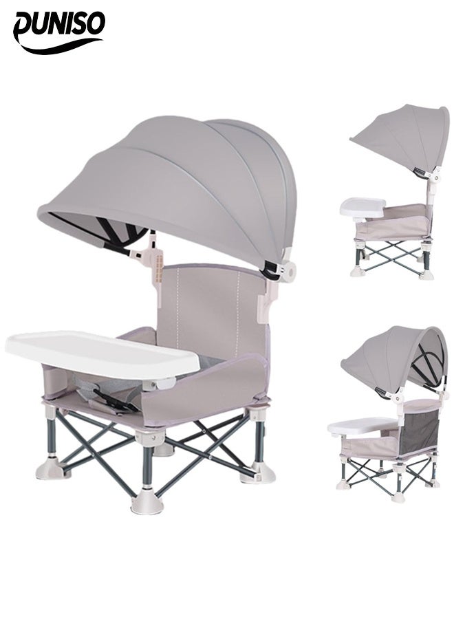 DUNISO Travel Booster Seat With Tray，Portable Baby Seat Travel，Foldable Kids Outdoor Camping Chair，With Sunshade，For Indoor，Outdoor Use，Camping, Beach, Lawn - Image 1