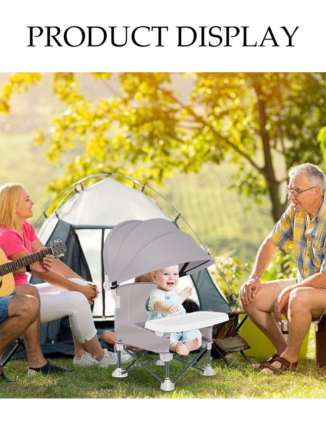 DUNISO Travel Booster Seat With Tray，Portable Baby Seat Travel，Foldable Kids Outdoor Camping Chair，With Sunshade，For Indoor，Outdoor Use，Camping, Beach, Lawn - Image 5