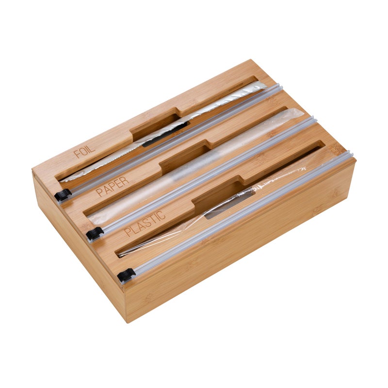 Honey Can Do 3In1 Bamboo Food Wrap Organizer With Safety Cutter  Plastic Wax Paper and Foil Holder KCH09858 Natural