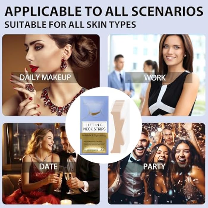 SKYMORE 20 قطعة شريط رفع الرقبة غير المرئي، قابلة لإعادة الاستخدام ومرنة عالية لرقع رفع الوجه، غير مرئية فائقة النحافة لرفع جلد الرقبة المترهل، تحسين خطوط الرقبة والتجاعيد - Image 3