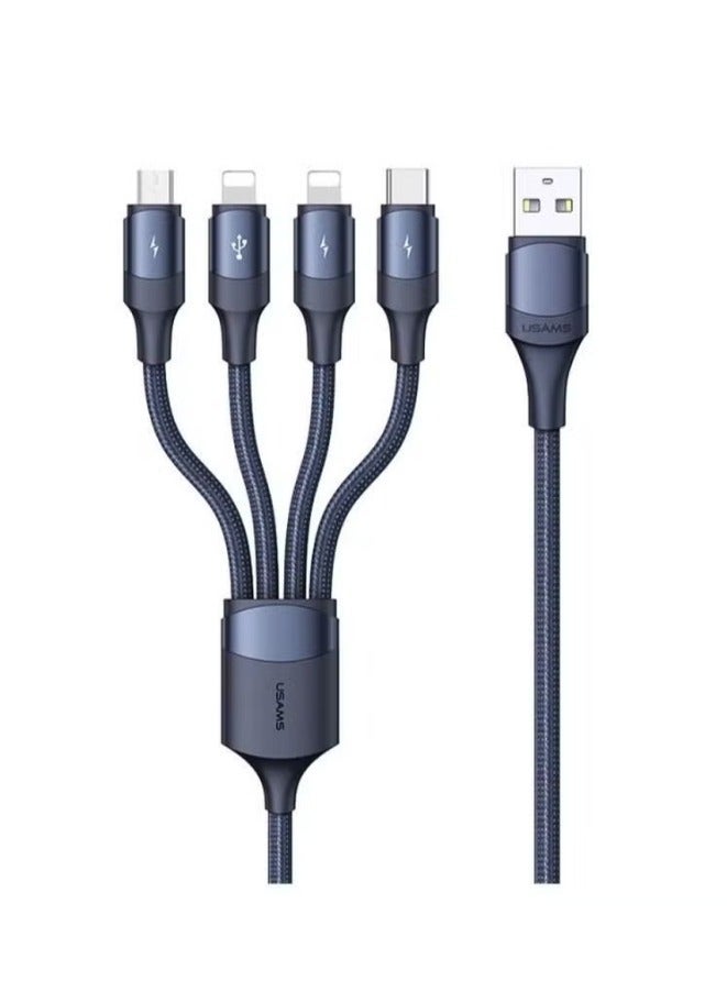 Usams 4-in-1 Aluminum Alloy Data Cable (Blue) – Multi-Connector Fast Charging & Data Sync Cable with Lightning, USB-C, Micro USB & Type-C Connectors – Durable Braided Cable for Smartphones, Tablets & More - Image 1