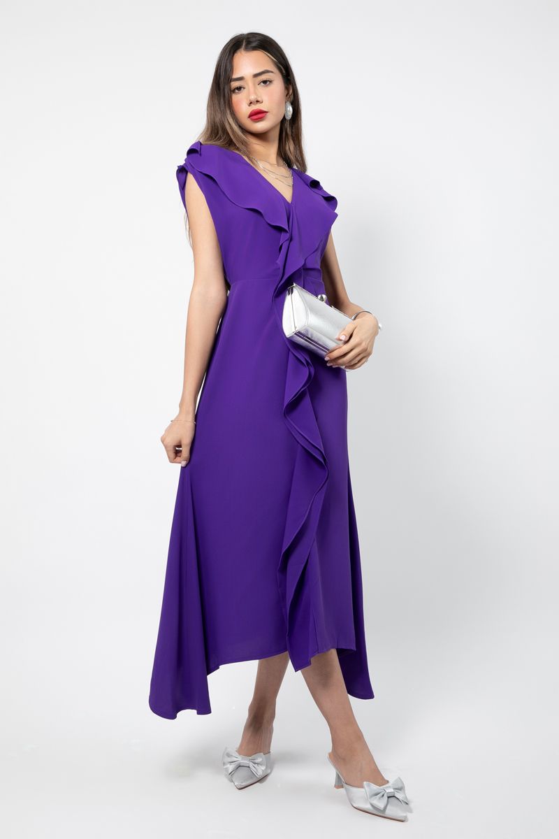 RINA asymetric women dress with ruffles - Image 2
