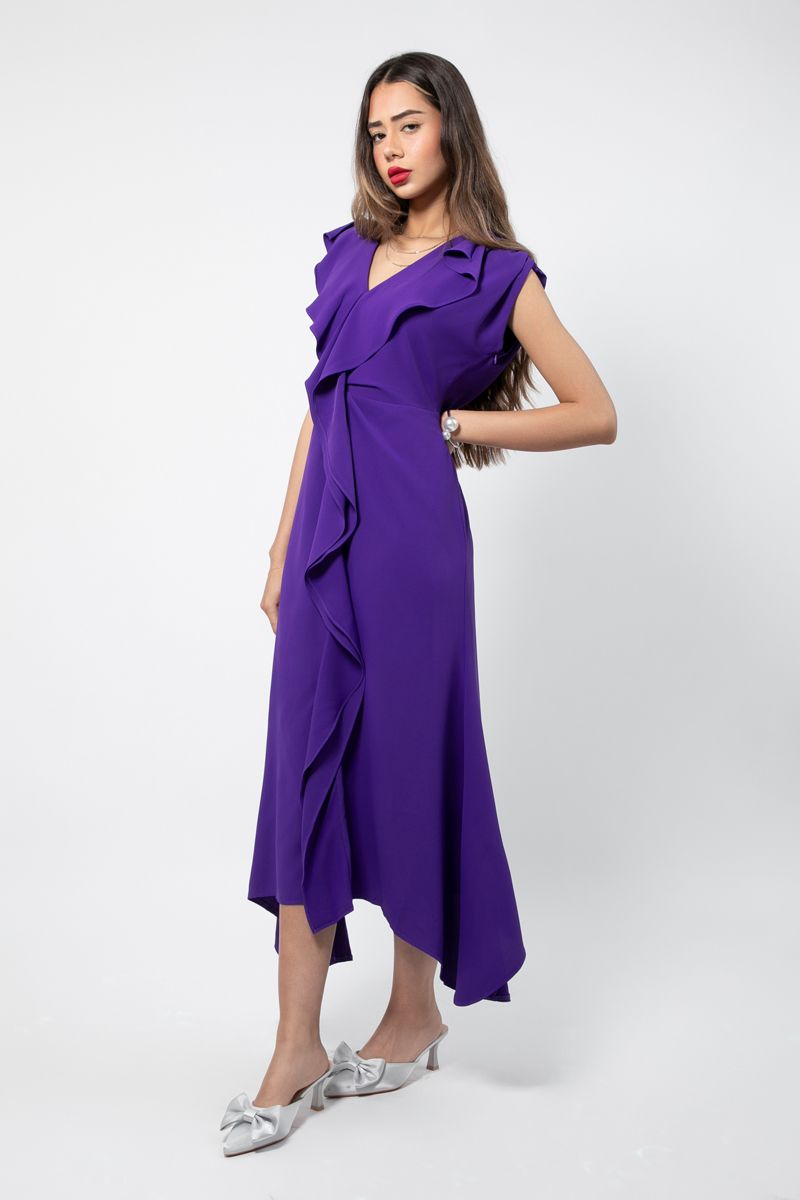 RINA asymetric women dress with ruffles - Image 3