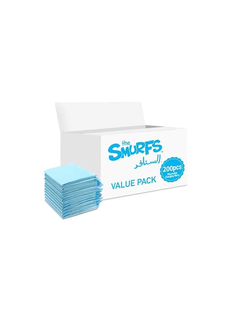 THE SMURFS حصائر تغيير قابلة للتخلص منها، 200 قطعة، حصيرة ناعمة مقاومة للماء، حصيرة تغيير محمولة مقاومة للتسرب، وسادة تحتية مقاومة للتسرب للأمهات الجدد، وسادة حماية لطاولة المراتب - Image 1