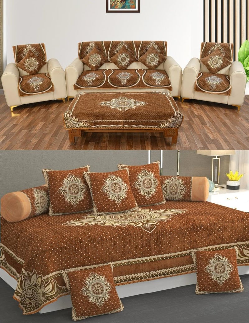 Laying Style™ Diwan Set of 8 Pieces Combo with Sofa Covers for Living Room 5 Seater and Center Table Cover - Image 1
