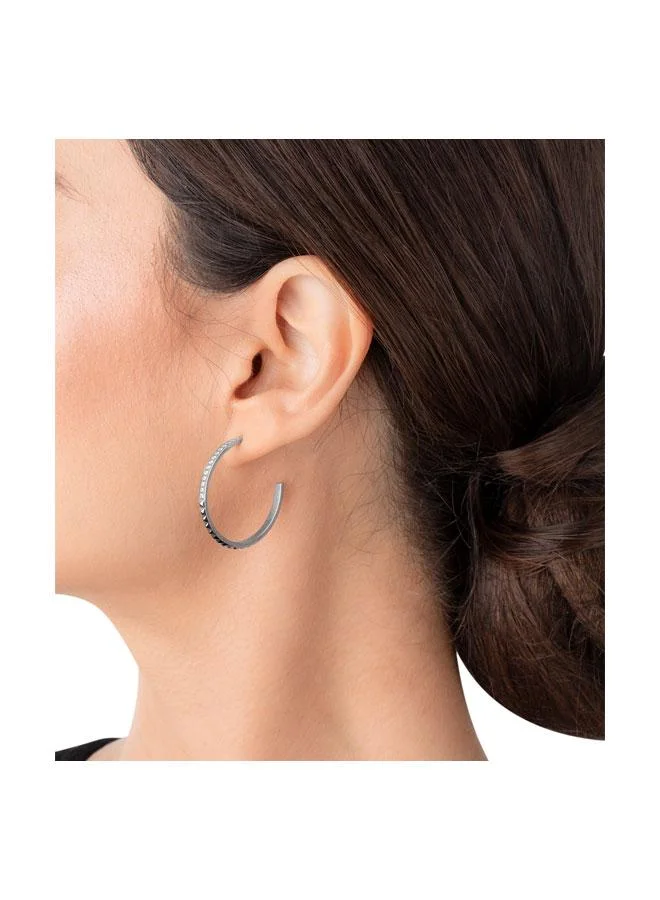 بوليس Tazia Silver Hoop Earrings with Crystals for Women's