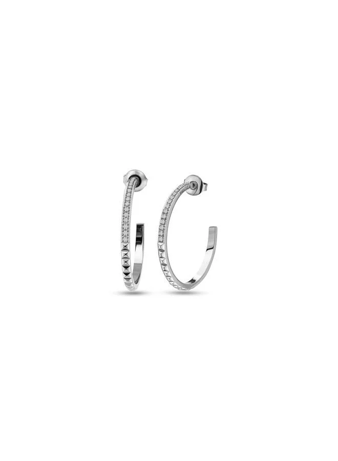 بوليس Tazia Silver Hoop Earrings with Crystals for Women's