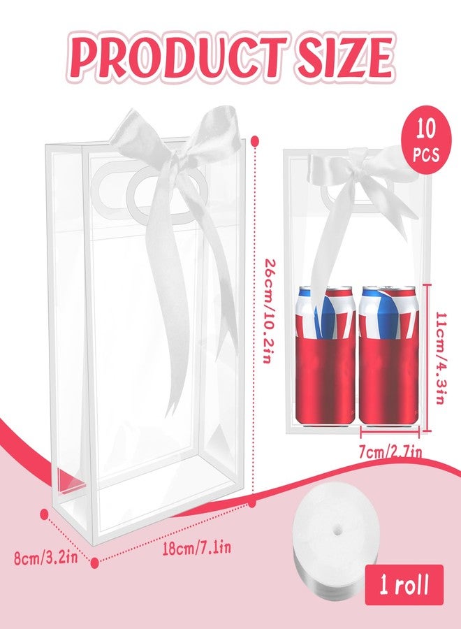 BadenBach 10 PCS Clear Gift Bags with Handles,7.1"x10.2"x3.2", Reusable Plastic Clear Party Favor Bags with Ribbon Transparent Plastic Gift Bags for Bridal Wedding Birthday Father's Day,White - Image 2