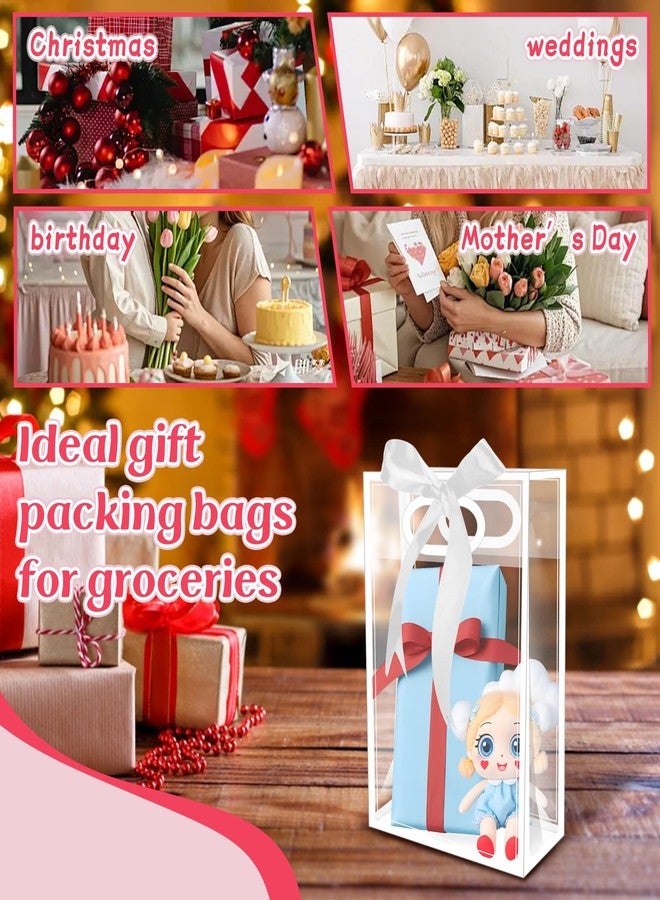BadenBach 10 PCS Clear Gift Bags with Handles,7.1"x10.2"x3.2", Reusable Plastic Clear Party Favor Bags with Ribbon Transparent Plastic Gift Bags for Bridal Wedding Birthday Father's Day,White - Image 4