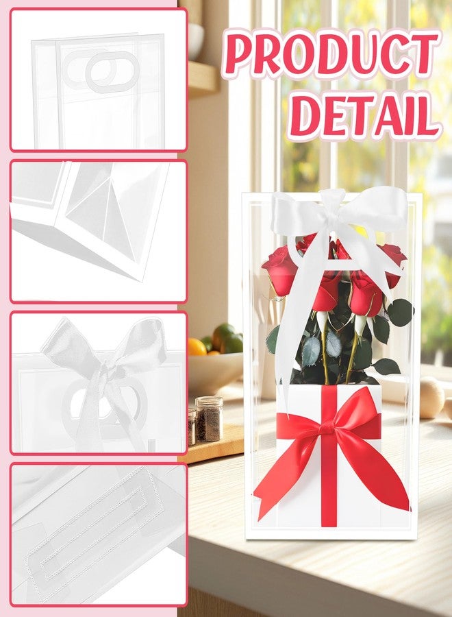 BadenBach 10 PCS Clear Gift Bags with Handles,7.1"x10.2"x3.2", Reusable Plastic Clear Party Favor Bags with Ribbon Transparent Plastic Gift Bags for Bridal Wedding Birthday Father's Day,White - Image 3