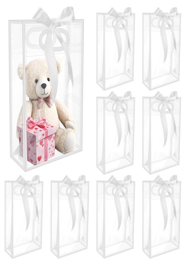 BadenBach 10 PCS Clear Gift Bags with Handles,7.1"x10.2"x3.2", Reusable Plastic Clear Party Favor Bags with Ribbon Transparent Plastic Gift Bags for Bridal Wedding Birthday Father's Day,White - Image 1