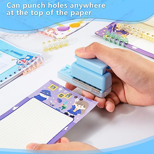 IMLIKE Mini 5-Hole Binding Machine - IMLIKE 5 Holes Binding Machine with 16 Loose-Leaf Binding Strips - Easy to Add or Remove Papers, 4 Sheets Capacity (A4/30 Holes, B5/26 Holes, A5/20 Holes) - Blue - Image 5