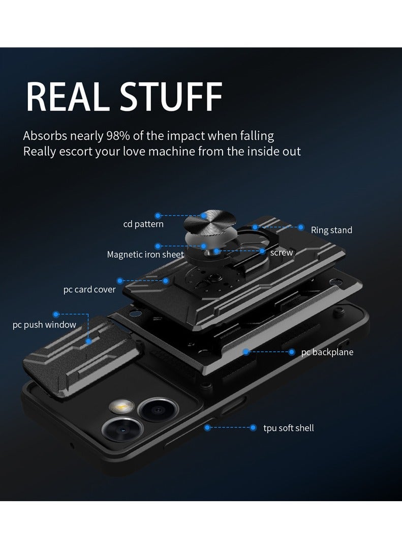 for Samsung Galaxy A06 4G Case, Card Holder & Slide Camera Lens Cover, Magnetic Ring Holder Kickstand Protective Phone Case for Samsung Galaxy A06 4G, Black - Image 4