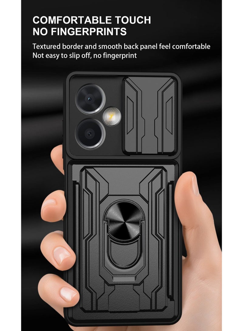 for Samsung Galaxy A06 4G Case, Card Holder & Slide Camera Lens Cover, Magnetic Ring Holder Kickstand Protective Phone Case for Samsung Galaxy A06 4G, Black - Image 5