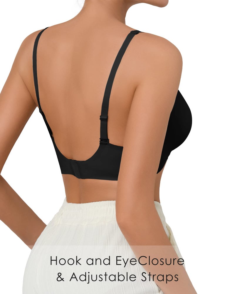 SHARICCA Pro Seamless V Neck Wirefree Bra Adjustable Strap Comfort Sleep Bra Removable Padded Bralette (Black, M) - Image 4