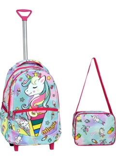 Primary School Bag with Wheeled Unicorn Pattern + Lunch Box