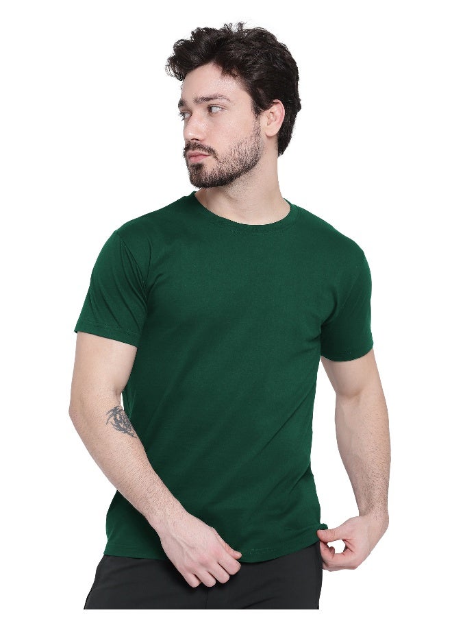 Beyoung Bottle Green Plain T-shirt For Men  - Image 1