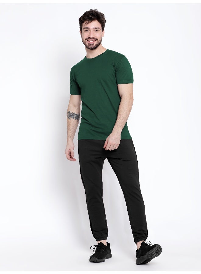 Beyoung Bottle Green Plain T-shirt For Men  - Image 3