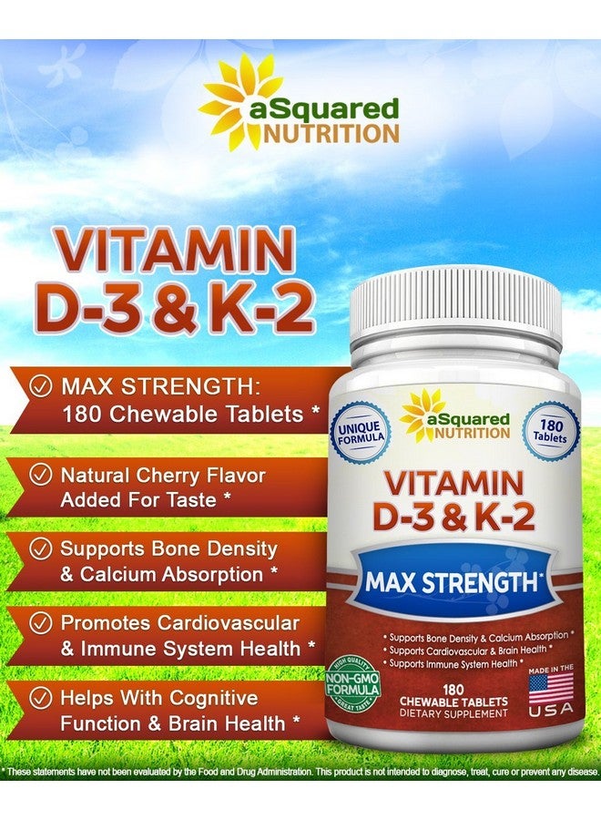 aSquared Nutrition Vitamin D3 With K2 Supplement 180 Chewable Tablets Max Strength D3 Cholecalciferol & K2 Mk7 To Support Healthy Bones Teeth Heart Antioxidant D 3 & K 2 Mk7 Energy Formula For Men And Women - Image 3