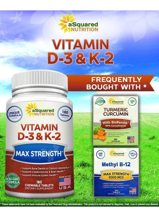aSquared Nutrition Vitamin D3 With K2 Supplement 180 Chewable Tablets Max Strength D3 Cholecalciferol & K2 Mk7 To Support Healthy Bones Teeth Heart Antioxidant D 3 & K 2 Mk7 Energy Formula For Men And Women - Image 4