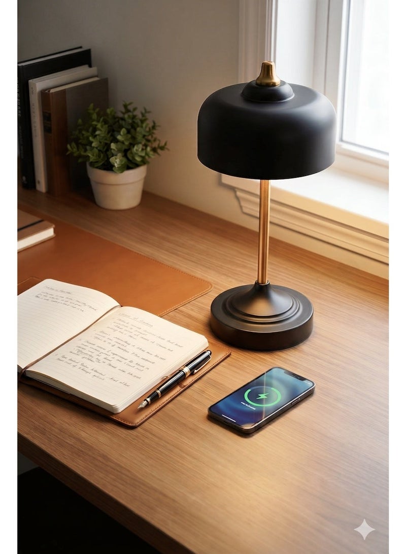 Mid-Century Modern Black Table Lamp, Retro Industrial Bedside Light with Touch Dimmable Sensor & USB Charging Port, Eye-Caring Minimalist Desk Lamp for Bedroom, Living Room, Office & Cafe - Image 1