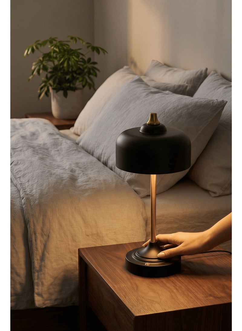 Mid-Century Modern Black Table Lamp, Retro Industrial Bedside Light with Touch Dimmable Sensor & USB Charging Port, Eye-Caring Minimalist Desk Lamp for Bedroom, Living Room, Office & Cafe - Image 2