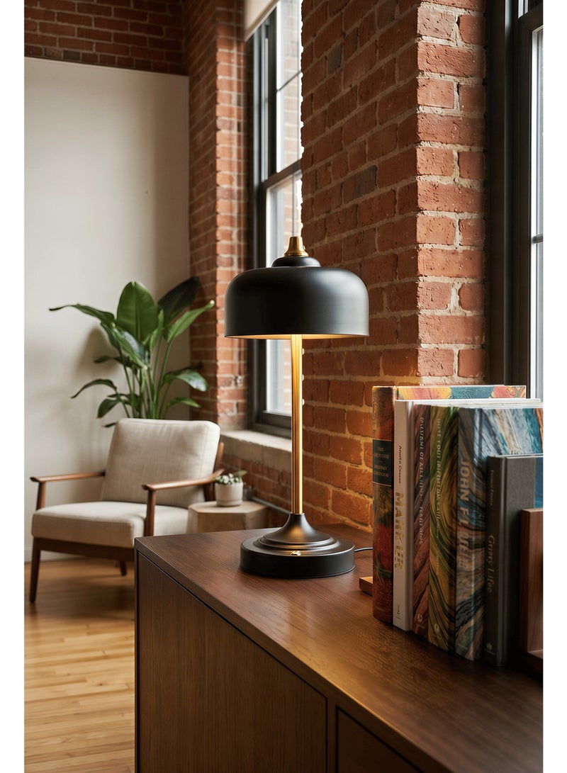 Mid-Century Modern Black Table Lamp, Retro Industrial Bedside Light with Touch Dimmable Sensor & USB Charging Port, Eye-Caring Minimalist Desk Lamp for Bedroom, Living Room, Office & Cafe - Image 3